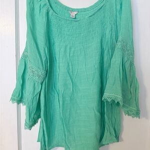 Cato green Crochet-Trim Peasant Tunic